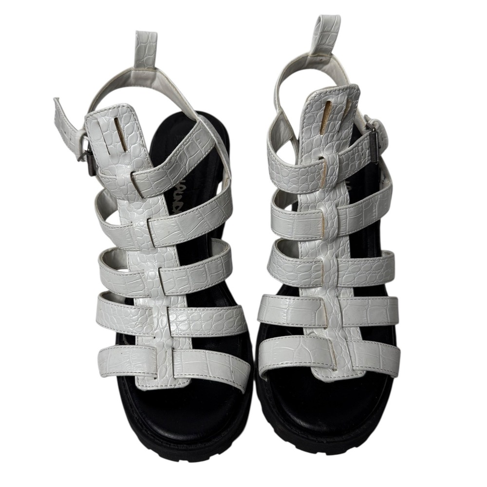 Dirty Laundry White Crocodile Embossed‎ Gladiator Chunky Platform Block Heel - Picture 2 of 6